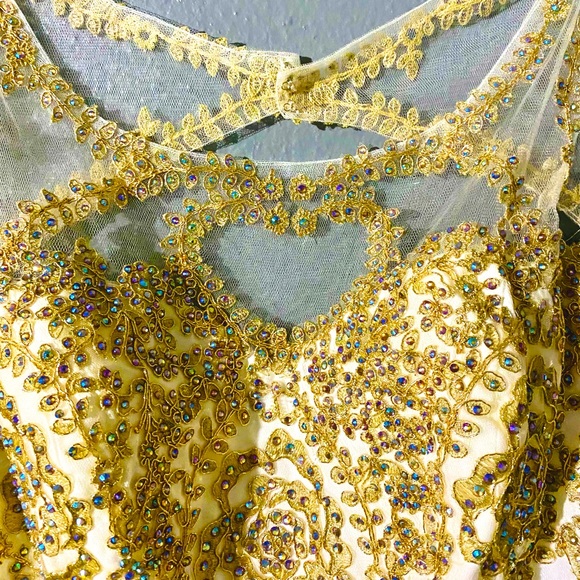 Golden Lace Embroidered PROM dress with corset back design - Picture 3 of 11